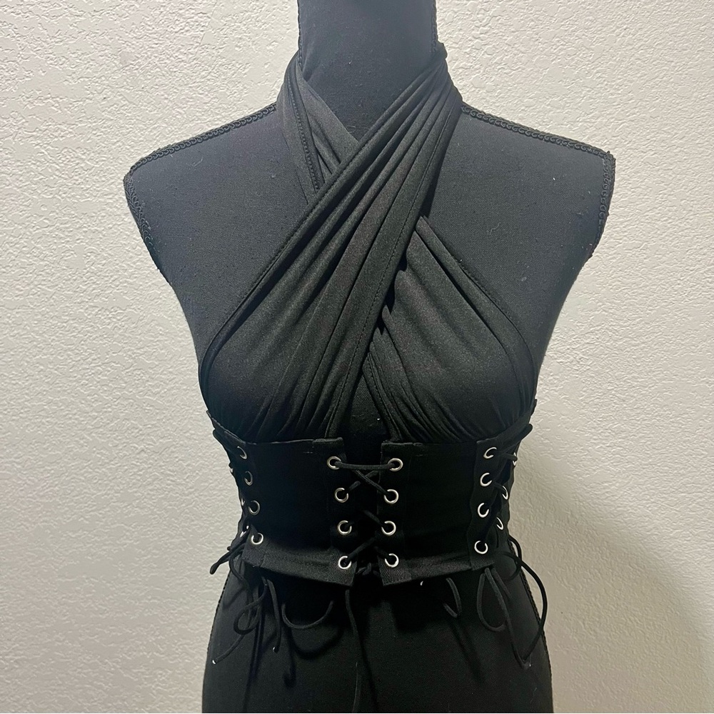 SHEIN Black Halter Neck Corset Top
